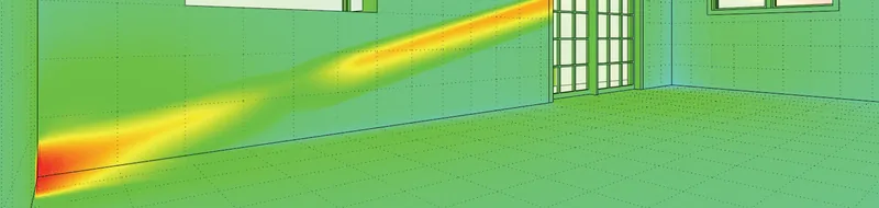 Photometric daylight analysis of an interior, showing a sunlight shaft