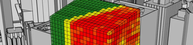 Building massing colour-mapped by solar exposure during form studies